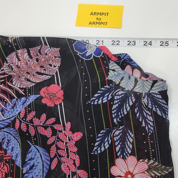 R & B Sheer Floral Kimono Top Womens 2X Black Plus Duster Open Front Boho PP03X - Picture 6 of 7